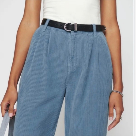 Reformation‎ Montauk Pleated Corduroy Pants Wide-leg Dusty Blue - Picture 2 of 16